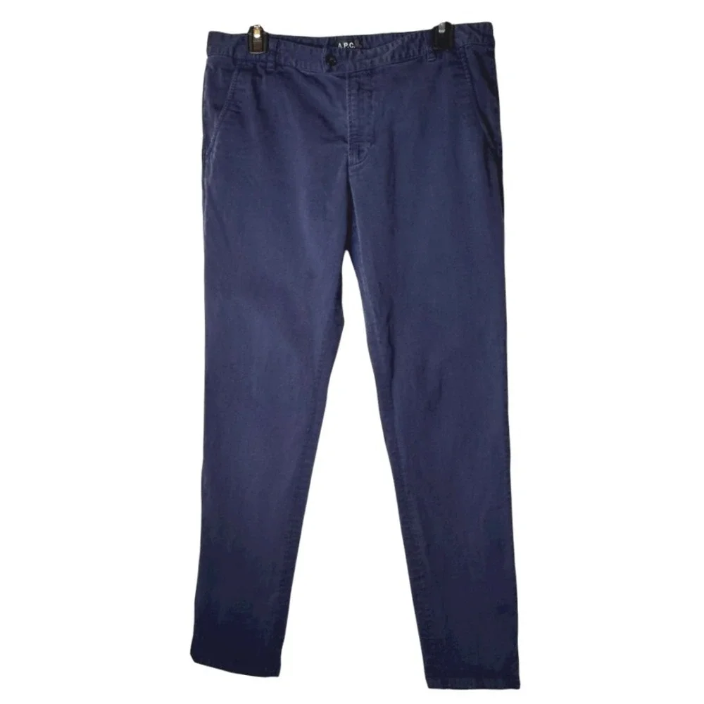 APC Pants Women XL Blue Cotton Straight Leg Casual Trousers Preppy Luxury Career